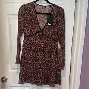 The Kooples Multicolor Floral Long-Sleeve V-Neck Dress